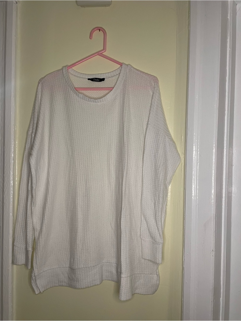 Oversized Crewneck Waffle-Knit Sweater in White